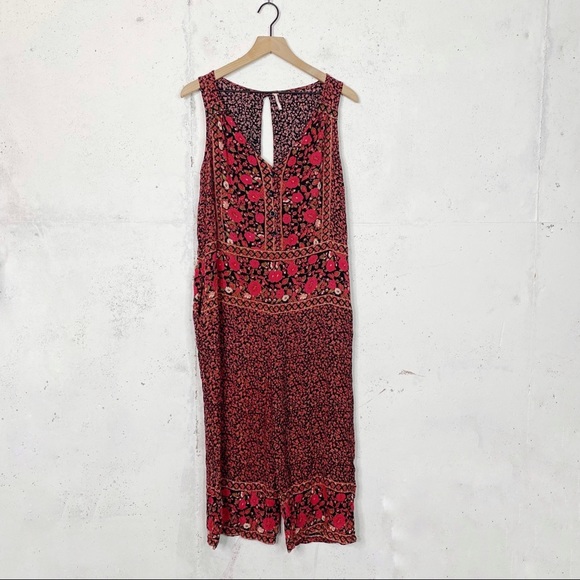 Free People Pants - Free People Culotte Printed Floral Wide Leg Midi Jumpsuit Size Small